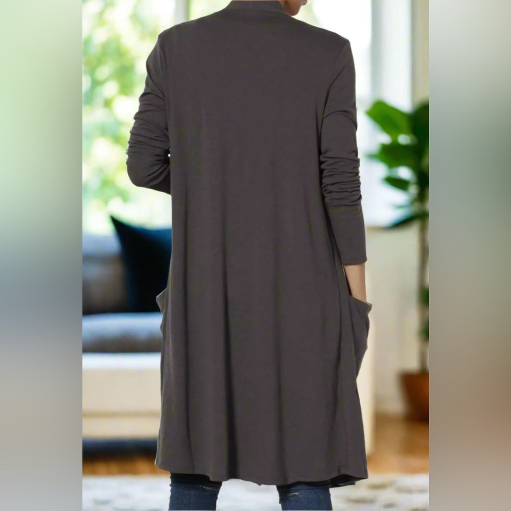 Small NEW Womens Gray Pocket Cardigan, Long Sweater Duster - Picture 3 of 6